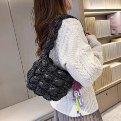 Ruched Nylon Women Shoulder Bag Quilted Handbag Small Tote P