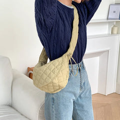 Ruched Strap Nylon Shoulder Bag for Women Quilted Padded Crossbody Tote