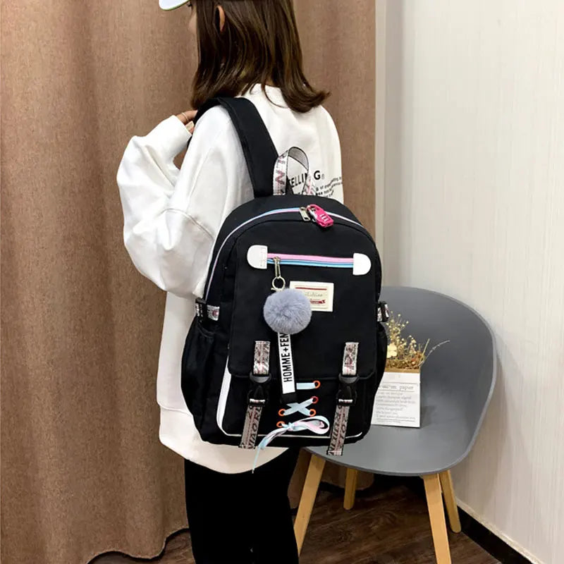 Girls Women Backpacks School Backpack USB Charging Schoolbag Backpack