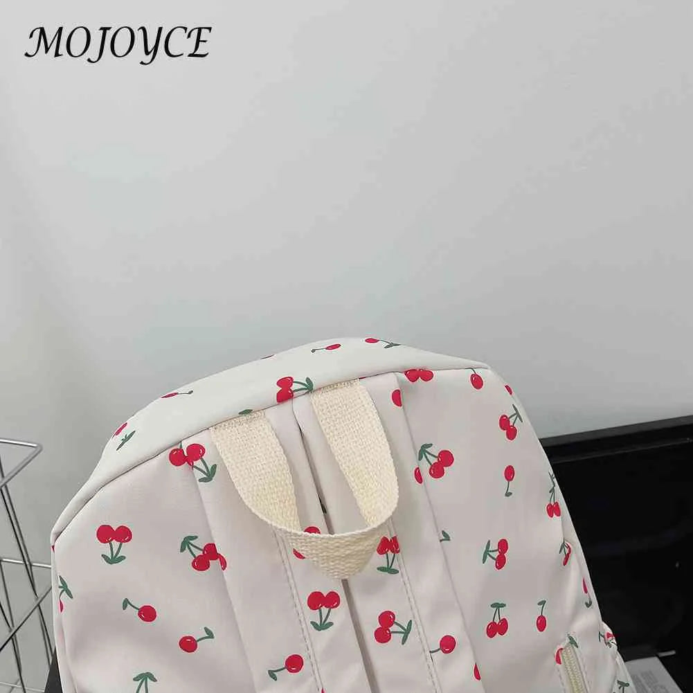 Cherry Print Backpack for Girls Portable School Bag