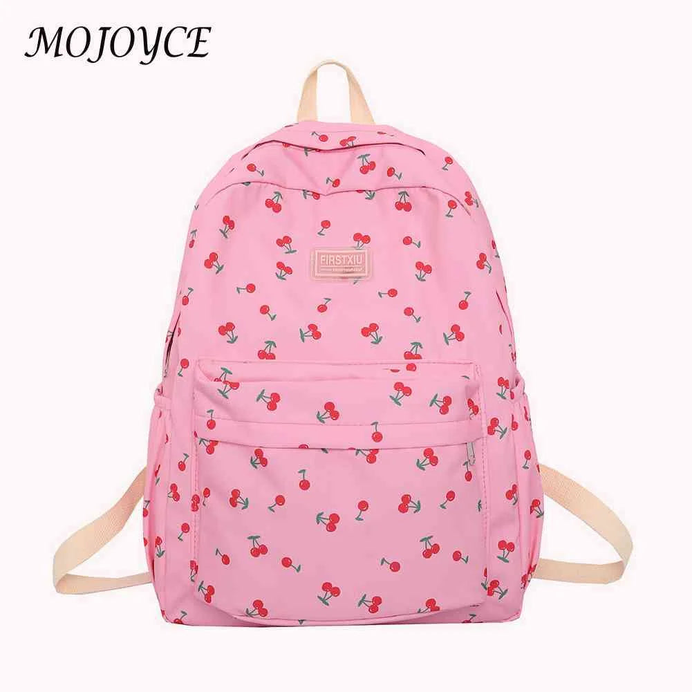 Cherry Print Backpack for Girls Portable School Bag