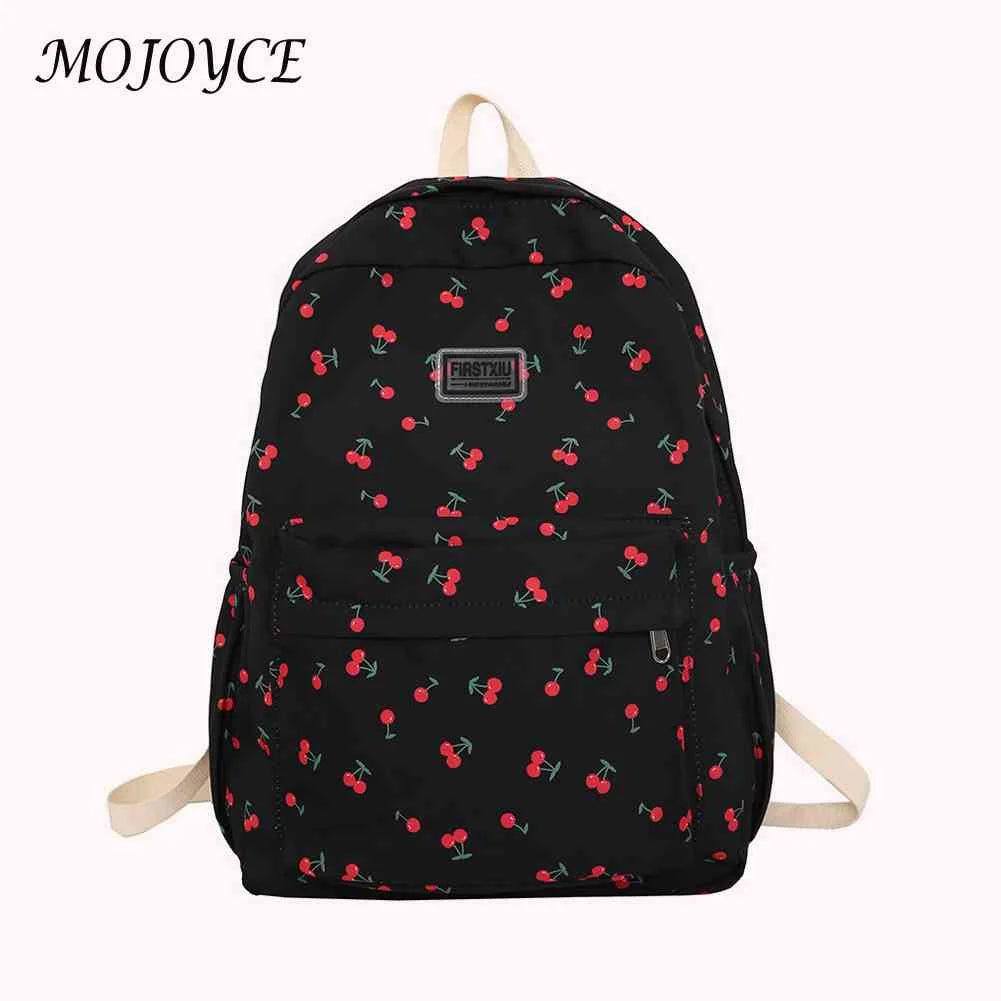 Cherry Print Backpack for Girls Portable School Bag