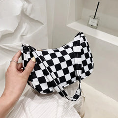 Plaid Leopard Print Nylon Shoulder Bag for Women