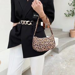 Plaid Leopard Print Nylon Shoulder Bag for Women