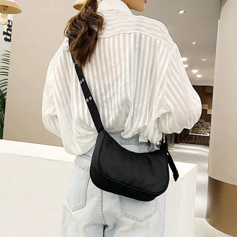 Waterproof Nylon Crossbody Bag Girls Underarm Handbag Purse