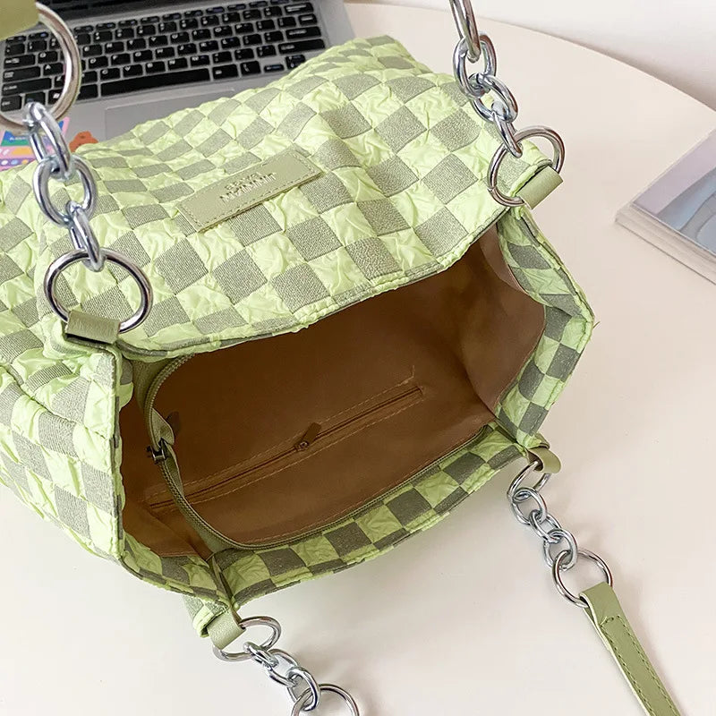 Plaid Shoulder Bag Vintage Handbag Large Capacity Travel Tote for Women