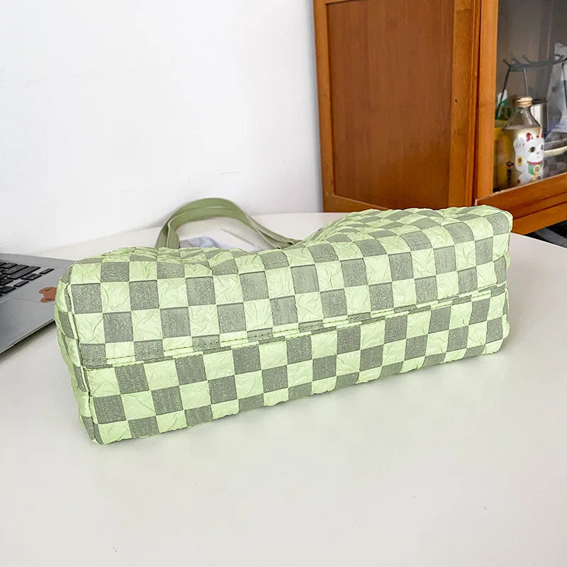 Plaid Shoulder Bag Vintage Handbag Large Capacity Travel Tote for Women