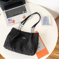 Plaid Shoulder Bag Vintage Handbag Large Capacity Travel Tote for Women