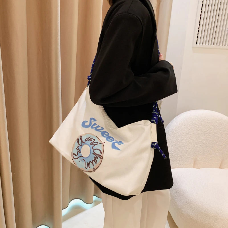 Canvas School Bags Japanese Cartoon Print Messenger Bag