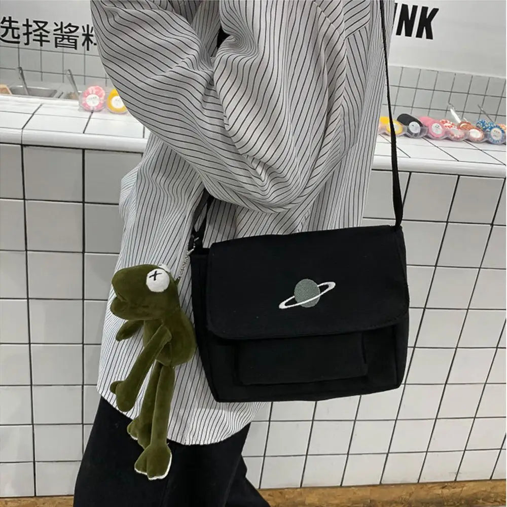 Canvas Shoulder Bag Messenger-bags Small Planet Embroidered Bag