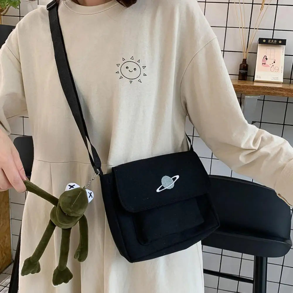 Canvas Shoulder Bag Messenger-bags Small Planet Embroidered Bag