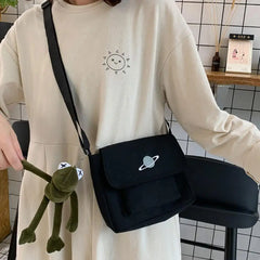 Canvas Shoulder Bag Messenger-bags Small Planet Embroidered Bag