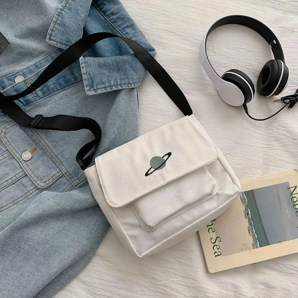 Canvas Shoulder Bag Messenger-bags Small Planet Embroidered Bag