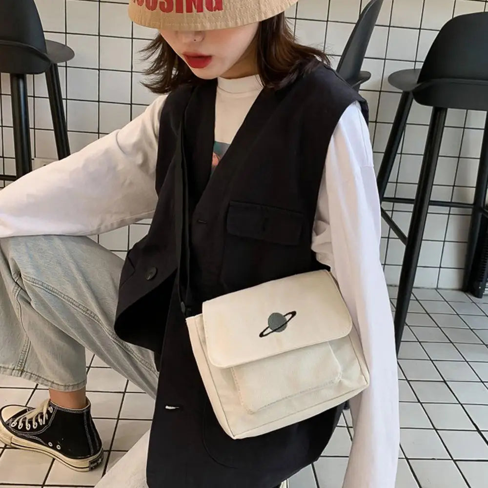Canvas Shoulder Bag Messenger-bags Small Planet Embroidered Bag
