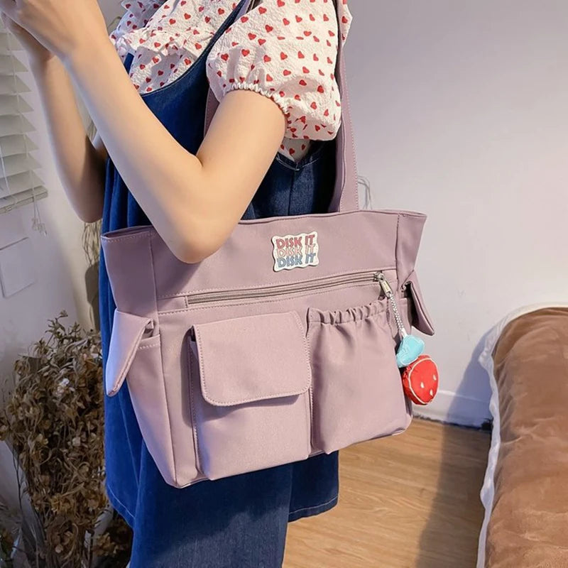 Casual Women Tote Bag Large Capacity Solid Nylon Female Single Shoulder Bag