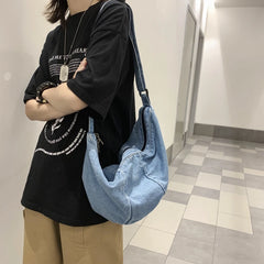 Large Canvas Shoulder Bag Women High Capacity Shopping Crossbody Denim