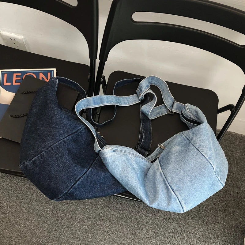 Large Canvas Shoulder Bag Women High Capacity Shopping Crossbody Denim