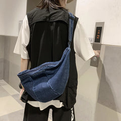 Large Canvas Shoulder Bag Women High Capacity Shopping Crossbody Denim