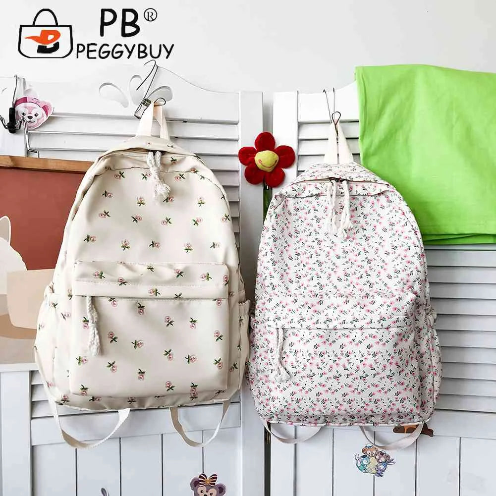 Small Fresh School Bag Flower Nylon Female Handbags for Women Backpack
