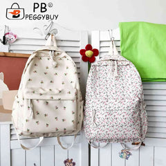 Small Fresh School Bag Flower Nylon Female Handbags for Women Backpack