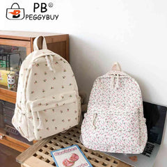 Small Fresh School Bag Flower Nylon Female Handbags for Women Backpack