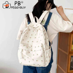 Small Fresh School Bag Flower Nylon Female Handbags for Women Backpack