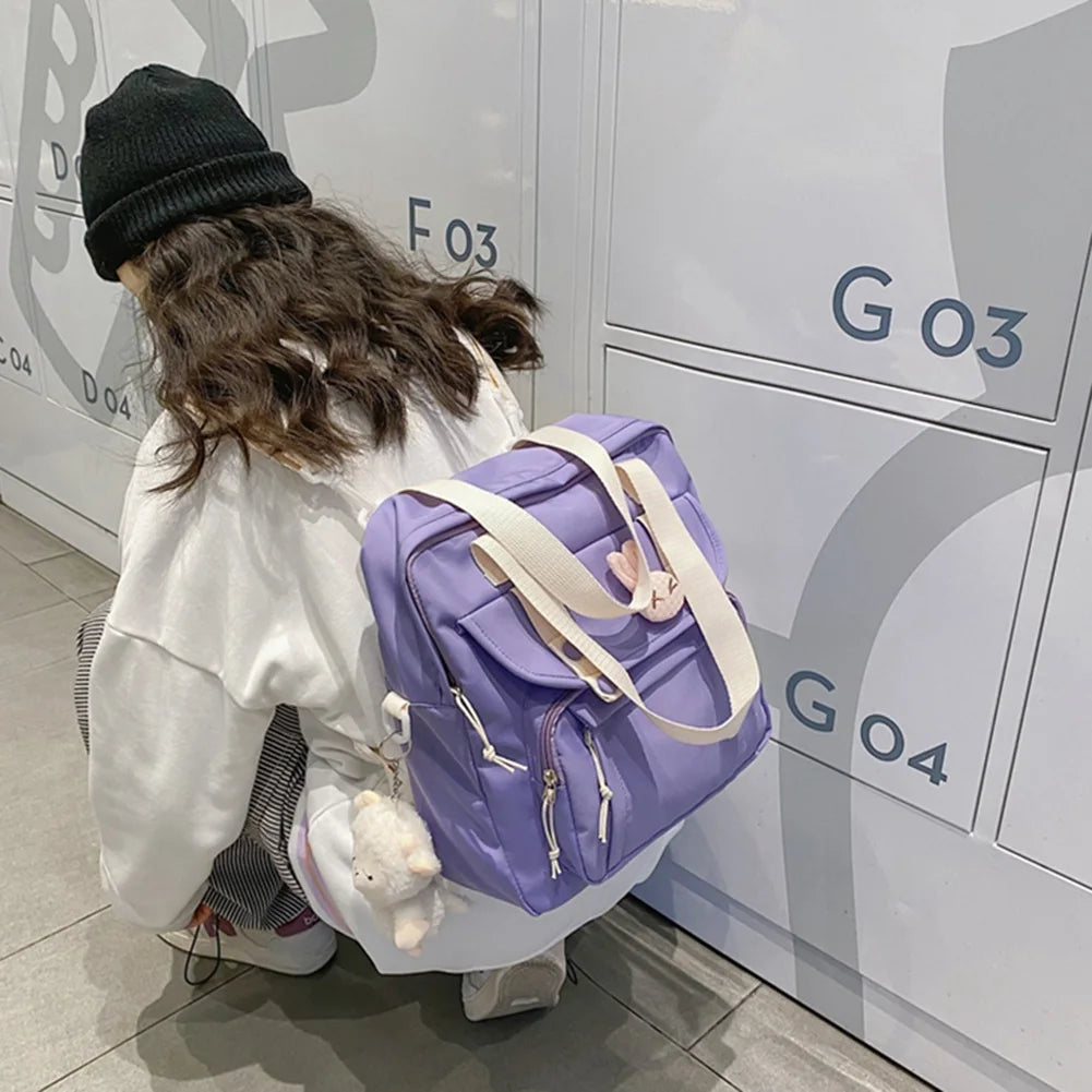 Casual Small Fresh School Bag Solid Nylon Female Handbags for Women Backpack