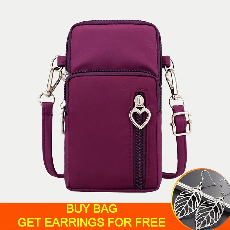 Small Shoulder Bag Women Cell Phone Pocket Waterproof Nylon Handbag