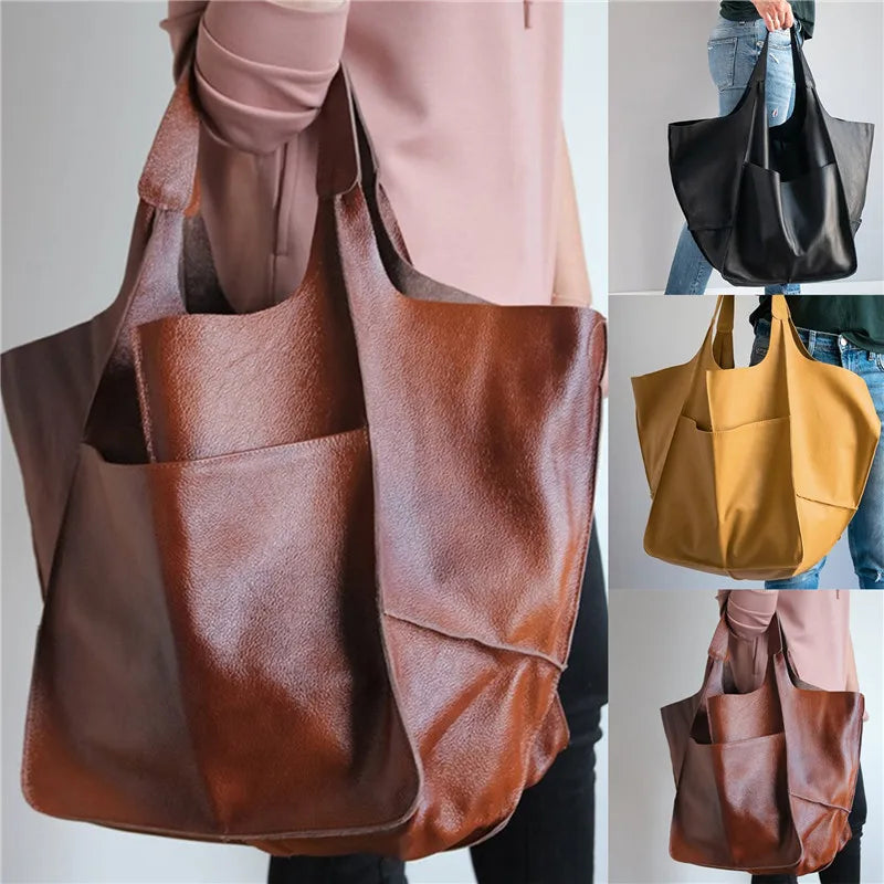 Casual Soft Tote Women Handbags Pu Leather Shoulder Bag Big Shopper Purses