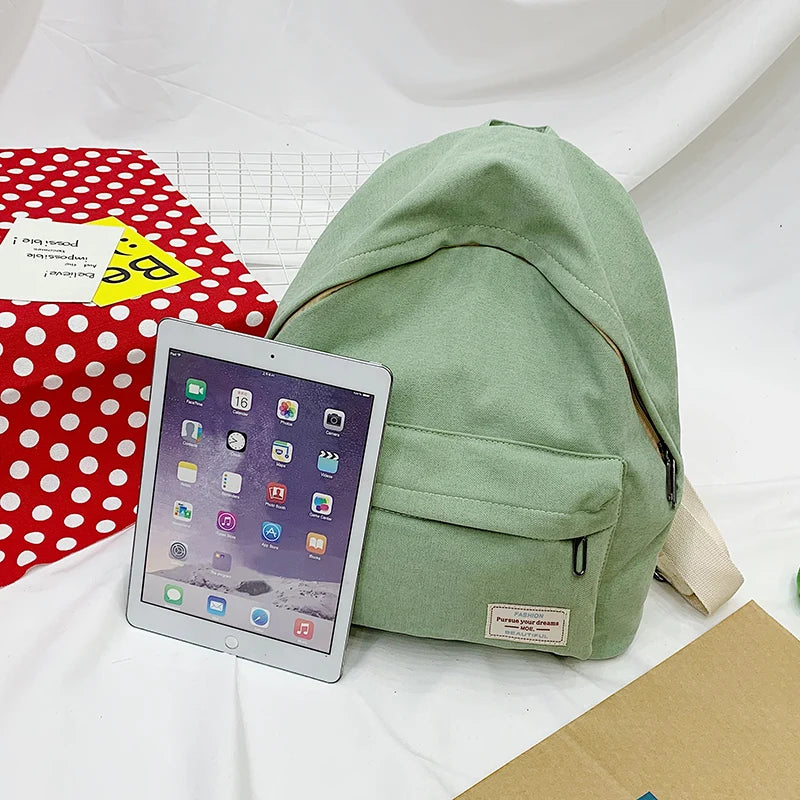 Casual Solid Appliques Knapsack Canvas Backpack Women Students
