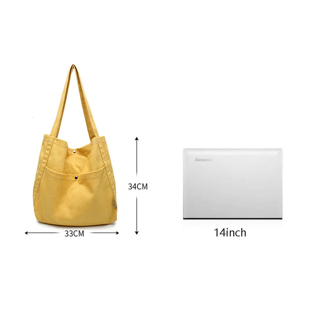 Casual Solid Canvas Shoulder Bags Large Capacity Female Tote Bag