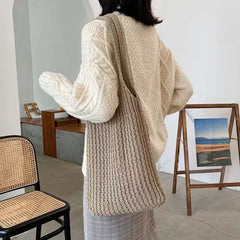 Casual Knitted Shoulder Bag Large Tote Beach Travel Handbag