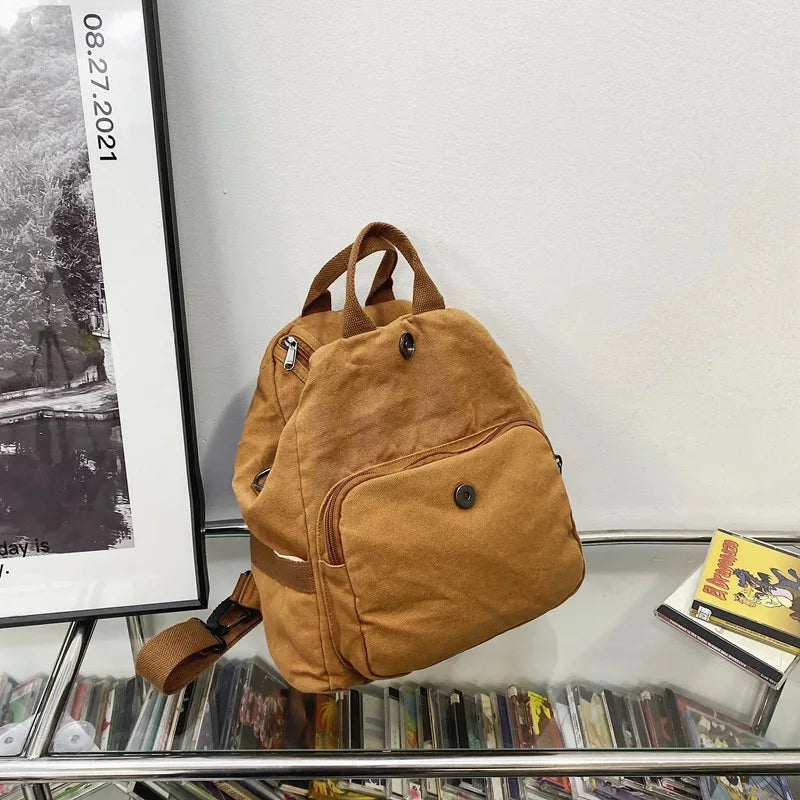 Solid Canvas Women's Backpack Large Capacity School Travel Bagpack