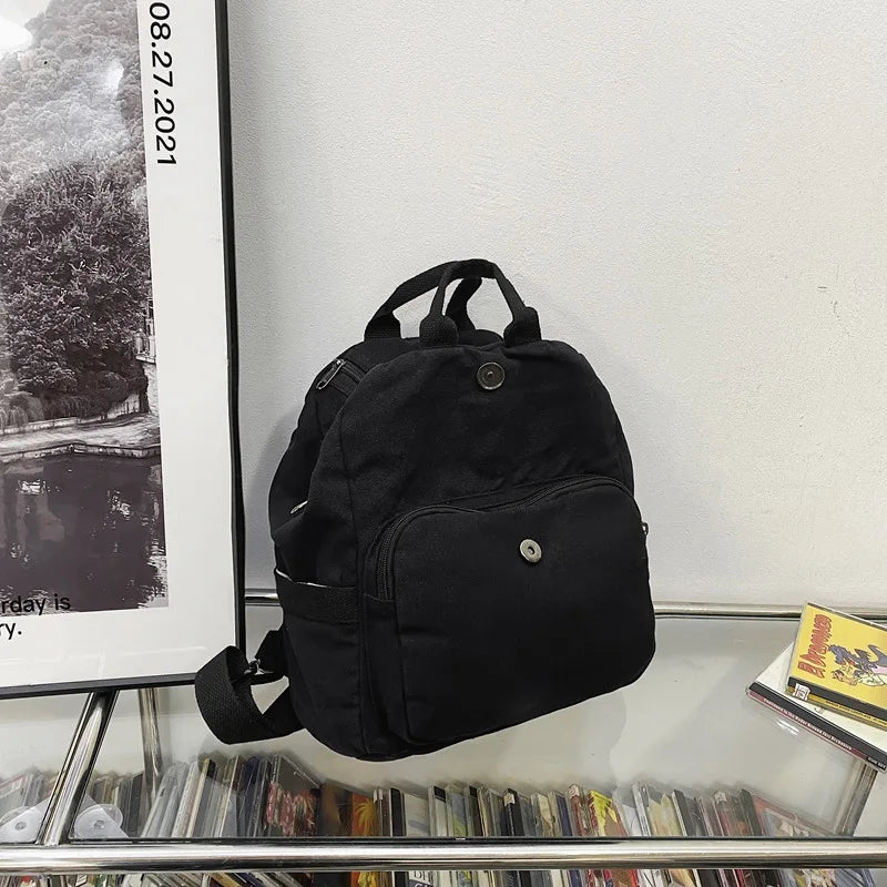 Solid Canvas Women's Backpack Large Capacity School Travel Bagpack