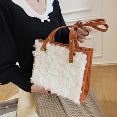 Soft Lambswool Large Totes Bags for Women Winter Plush Handbags