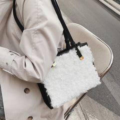 Soft Lambswool Large Totes Bags for Women Winter Plush Handbags