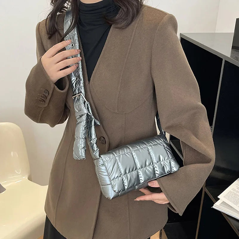 Quilted Crossbody Shoulder Bag for Women Winter Nylon Shopper Handbag