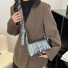 Quilted Crossbody Shoulder Bag for Women Winter Nylon Shopper Handbag