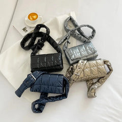 Quilted Crossbody Shoulder Bag for Women Winter Nylon Shopper Handbag