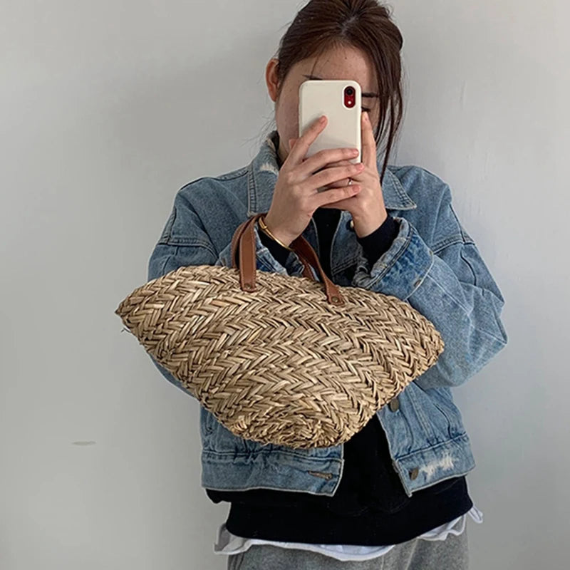 Casual Straw Women Shoulder Bags Woven Handbag Summer Beach Tote Shopping Bags