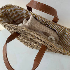 Straw Women Shoulder Bags Woven Handbag Beach Tote Shopping Bags