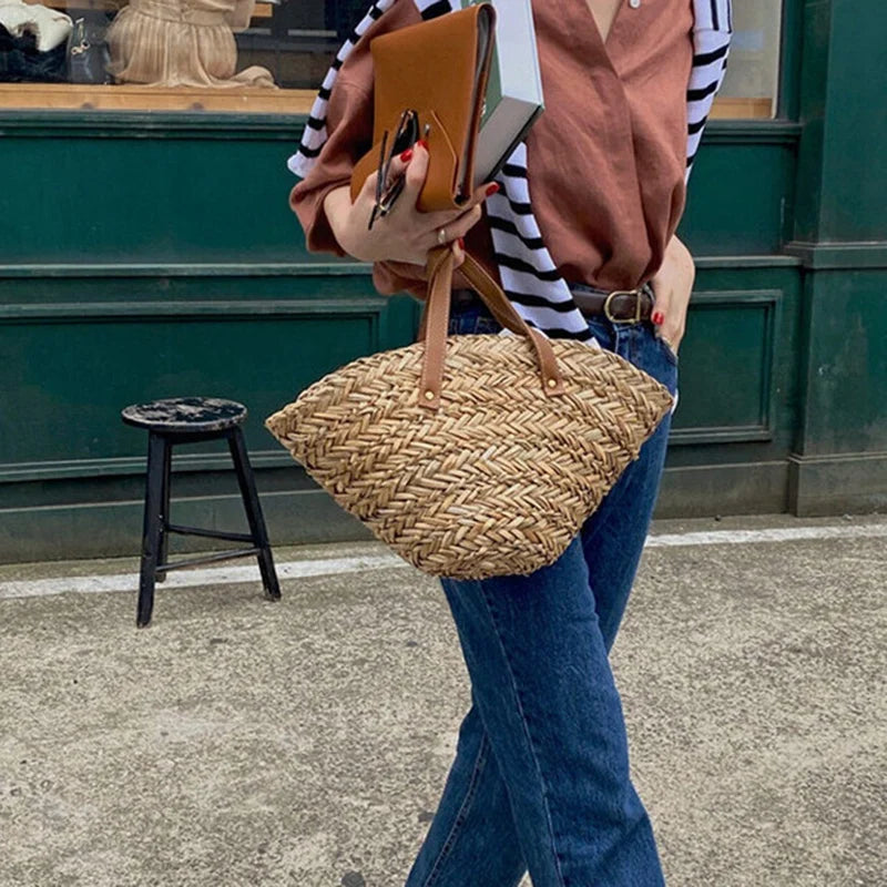 Straw Women Shoulder Bags Woven Handbag Beach Tote Shopping Bags
