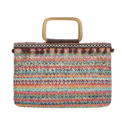 Casual Straw Woven Hand Carrying Flap Striped Summer Beach PP Straw Bag