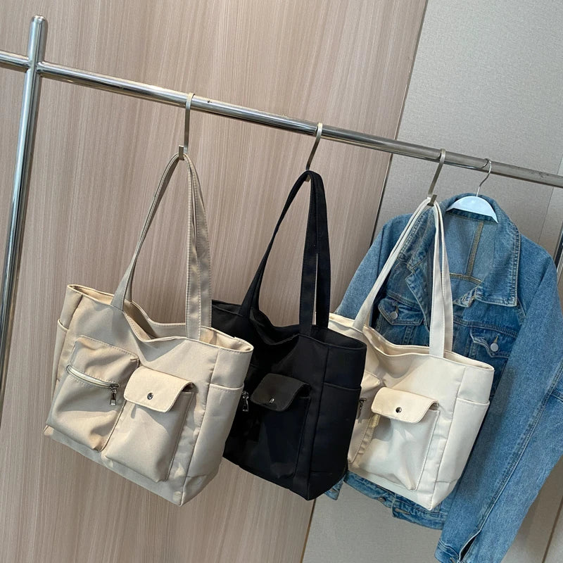 Casual Canvas Tote Bag for Women Spring Solid Shoulder Travel Schoolbag