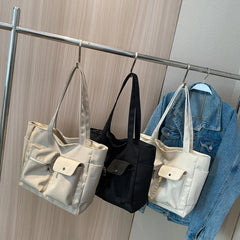 Casual Canvas Tote Bag for Women Spring Solid Shoulder Travel Schoolbag