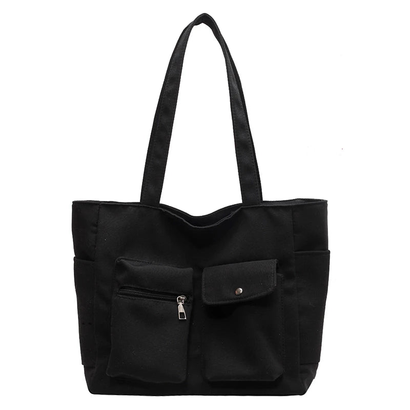 Casual Canvas Tote Bag for Women Spring Solid Shoulder Travel Schoolbag