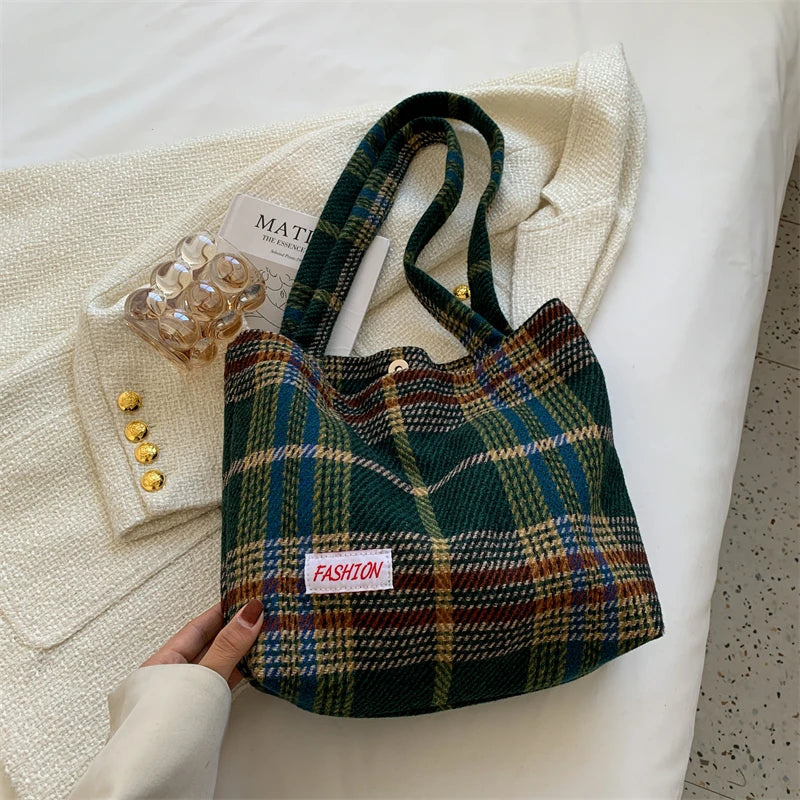 Plaid Shoulder Bag Large Capacity Handbag for Women