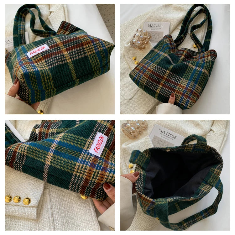 Plaid Shoulder Bag Large Capacity Handbag for Women