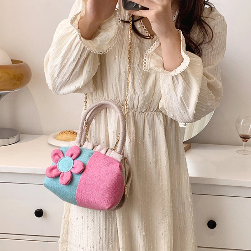 Casual Canvas Tote Bag for Women with Flower Design