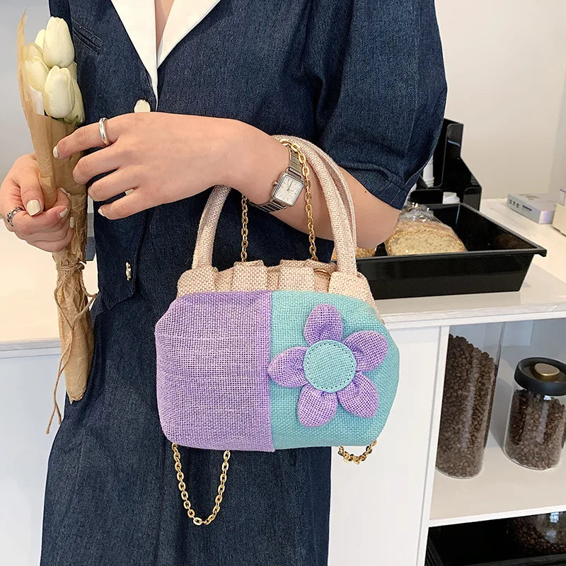 Casual Canvas Tote Bag for Women with Flower Design